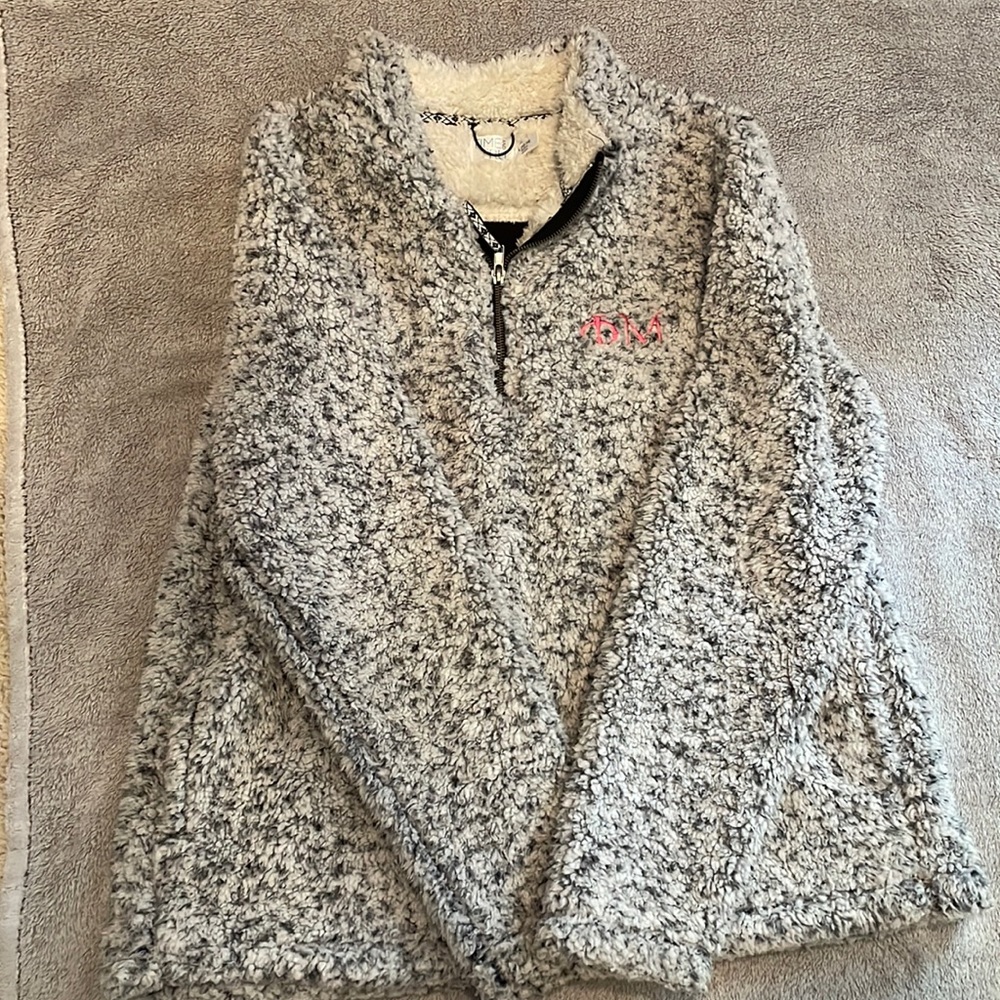 Custom Phi Mu embroidered Sherpa zip up